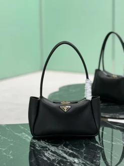 PRADA Shoulder Bags Calfskin Leather (Black-Gold) 28x18x11 cm F60202608081803