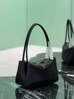 Alternative view of PRADA Shoulder Bags Calfskin Leather (Black-Gold) 28x18x11 cm F60202608081803
