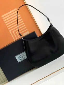 Alternative view of PRADA Shoulder Bags Calfskin Leather (Black-Silver) 27X21X5CM D70202608081129