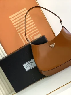PRADA Shoulder Bags Calfskin Leather (Brown-Silver) 27X21X5CM D70202608081126