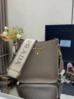 PRADA Shoulder Bags Calfskin Leather (Taupe-White) 20X19X6CM F50202608081569