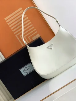 PRADA Shoulder Bags Calfskin Leather (White-Silver) 27X21X5CM D70202608081131