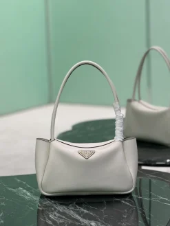 PRADA Shoulder Bags Calfskin Leather (White-Silver) 28x18x11 cm F60202608081804