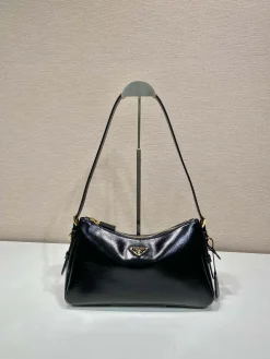 PRADA Shoulder Bags Crinkled Patent Leather (Black-Gold) 31X18X10CM F40202608081024