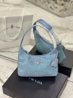 PRADA Shoulder Bags Crystal Mesh (Blue-Silver) 23X13X5CM D00202608081925