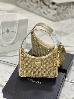 PRADA Shoulder Bags Crystal Mesh (Gold-Beige) 23X13X5CM D00202608081923