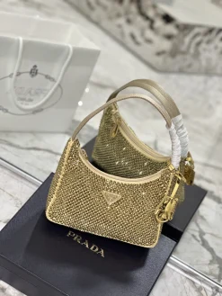 Alternative view of PRADA Shoulder Bags Crystal Mesh (Gold-Beige) 23X13X5CM D00202608081923