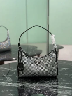 PRADA Shoulder Bags Crystal Mesh (Silver-Black) 22X12X6CM D50202608081928