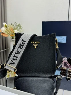 PRADA Shoulder Bags Deer Leather (Black-Gold) 20X19X6CM F50202608081570
