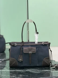 PRADA Shoulder Bags Denim Leather (Blue-Brown) 38X24X12CM G00202608081778