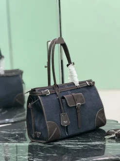 Alternative view of PRADA Shoulder Bags Denim Leather (Blue-Brown) 38X24X12CM G00202608081778