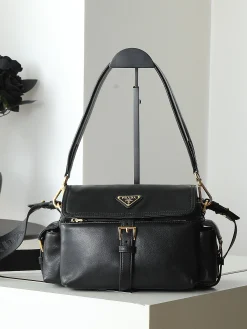 PRADA Shoulder Bags Lamb Leather (Black-Gold) 30x14x10 cm E80202608081007