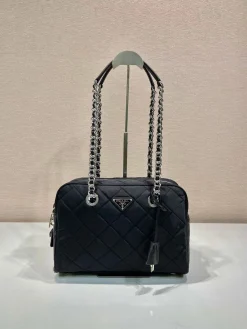 PRADA Shoulder Bags Nylon (Black-Silver) 30X21X11CM D80202608081193