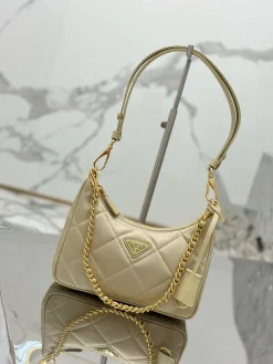 PRADA Shoulder Bags Nylon Leather (Beige-Gold) 22X18X6CM D40202608081963