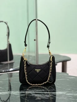 PRADA Shoulder Bags Nylon Leather (Black-Gold) 22X18X6CM D40202608081952