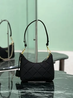 Alternative view of PRADA Shoulder Bags Nylon Leather (Black-Gold) 22X18X6CM D40202608081952