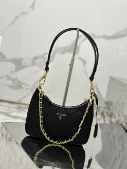 PRADA Shoulder Bags Nylon Leather (Black-Gold) 22X18X6CM D40202608081962