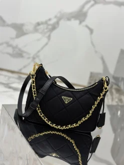 Alternative view of PRADA Shoulder Bags Nylon Leather (Black-Gold) 22X18X6CM D40202608081962