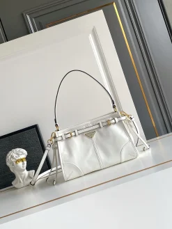 PRADA Shoulder Bags Oiled Leather (White-Gold) 26X18X9CM F20202608080720