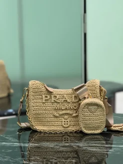 PRADA Shoulder Bags Raffia (Beige-Gold) 22X18X6CM G80202608081378