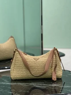PRADA Shoulder Bags Raffia Leather (Beige-Brown) 39X24X12CM G00202608081377