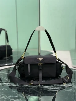 PRADA Shoulder Bags Recycled Nylon (Black-Gold) 30X14X10CM D40202608081733