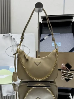 PRADA Shoulder Bags Saffiano Leather (Beige-Gold) 22X18X6 CM E30202608081525