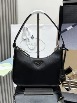 PRADA Shoulder Bags Saffiano Leather (Black-Gold) 22X18X6CM E00202608081539