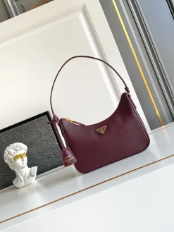 PRADA Shoulder Bags Saffiano Leather (Burgundy-Gold) 22X18X6CM D50202608080249