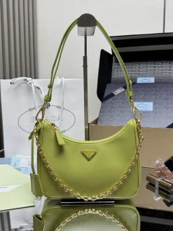 PRADA Shoulder Bags Saffiano Leather (Green-Gold) 22X18X6CM E30202608081523