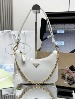 PRADA Shoulder Bags Saffiano Leather (White-Gold) 22X18X6CM E30202608081524