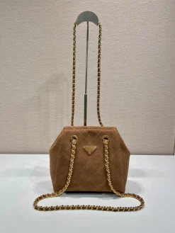 PRADA Shoulder Bags Suede (Brown-Gold) 24X27X6CM E50202608081088