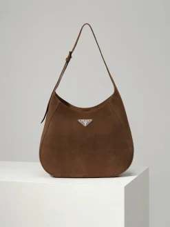 PRADA Shoulder Bags Suede (Brown-Silver) 40X30X9CM F90202608081044