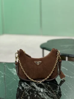 PRADA Shoulder Bags Suede Leather (Brown-Gold) 22X18X6CM E20202608081958