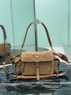 PRADA Shoulder Bags Suede Leather (Brown-Gold) 30X14X10CM E50202608081730