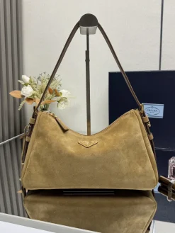 PRADA Shoulder Bags Suede Leather (Brown-Gold) 31X18X10CM F20202608081540