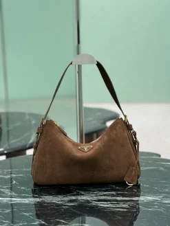 PRADA Shoulder Bags Suede Leather (Brown-Gold) 31X18X10CM F20202608081703
