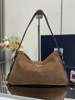 PRADA Shoulder Bags Suede Leather (Brown-Gold) 31x18x10 cm F20202608081541