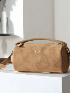 PRADA Shoulder Bags Suede Leather (Brown-Silver) 24X11X11CM D50202608081180