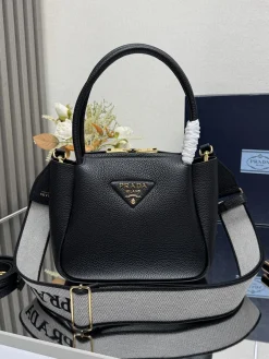 PRADA Shoulder Bags Textured Leather (Black-Gold) 23X21X10CM G70202608081562