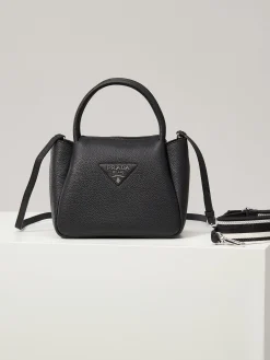PRADA Shoulder Bags Textured Leather (Black-White) 23X21X10CM G60202608081031