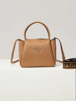 PRADA Shoulder Bags Textured Leather (Brown-Black) 23X21X10CM G60202608081032