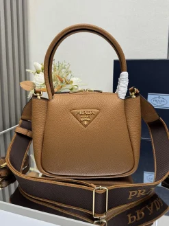 PRADA Shoulder Bags Textured Leather (Brown-Gold) 23X21X10CM G70202608081561