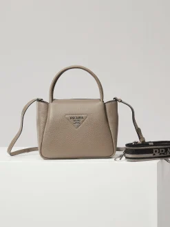 PRADA Shoulder Bags Textured Leather (Taupe-Black) 23X21X10CM G60202608081030