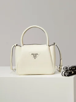 PRADA Shoulder Bags Textured Leather (White-Black) 23X21X10CM G60202608081029