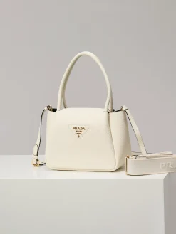PRADA Shoulder Bags Textured Leather (White-Gold) 23X21X10CM G60202608081101