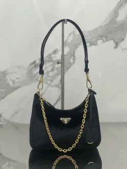 PRADA Shoulder Bags Velvet (Black-Gold) 22X18X6CM D40202608081964