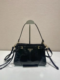 PRADA Shoulder Bags Waxed Leather (Black-Gold) 26X18X9CM E80202608081146