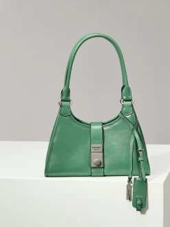 PRADA Shoulder Bags Waxed Leather (Green-Silver) 26X18X12CM F30202608081112