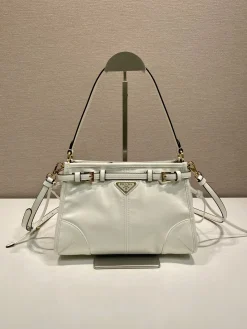 PRADA Shoulder Bags Waxed Leather (White-Gold) 26X18X9CM E80202608081145